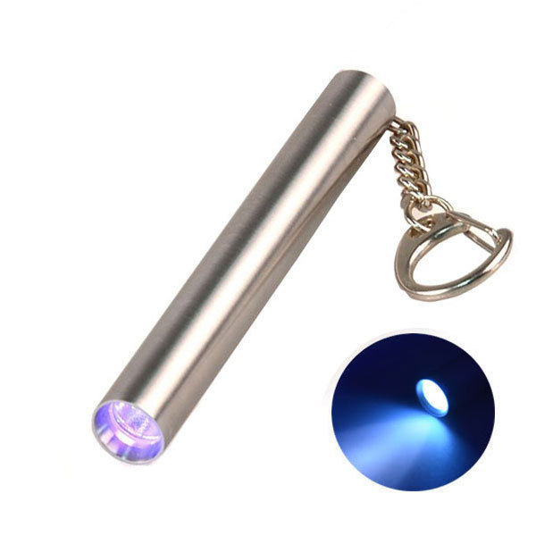 Mini Keychain Flashlight LED Light Stainless Steel UV 365nm 395nm Pocket Torch Keychain