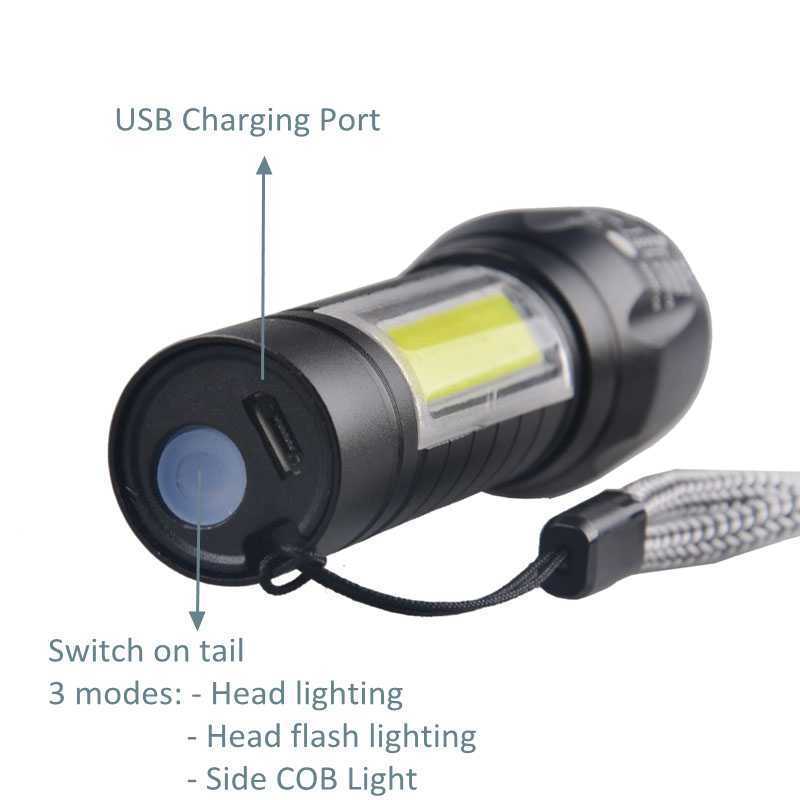 Mini Rechargeable Torchlight Super Biright Pocket Mini Zoom COB USB Charging Torch Led Flashlight Water Proof