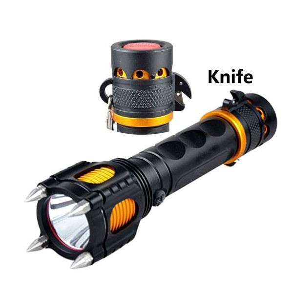 Outdoor Attack Head Flashlight Survival Tool Knife Emergency 18650 Tactical Flash Light Self Defense