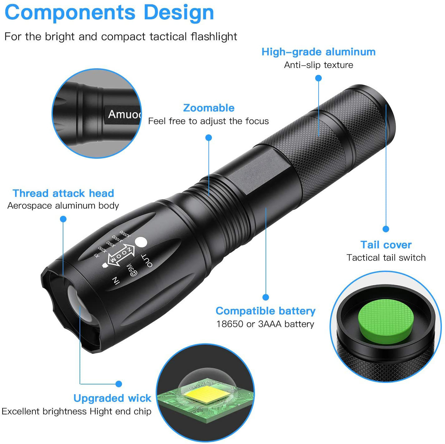 High Power 1000 Lumens Waterproof Led Flashlight G700 Led Rechargeable Aluminum Tactical Torch Lamp