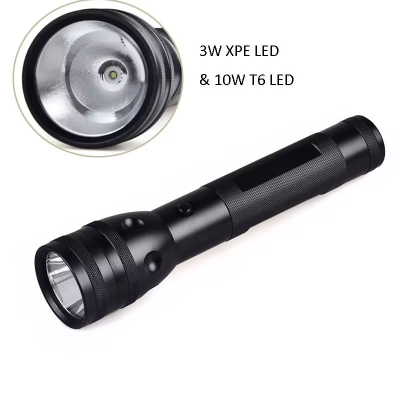 Super Bright D Battery LED Torch Long Range Tactical Outdoor Flashlight T6 Led Light Source Aluminum Alloy 10W 6V DC Camping