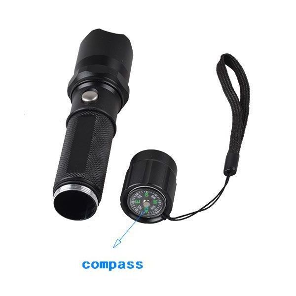 USB Rechargeable LED Torch Flashlight Black Light with UV Compass Function for Fluorescence Detection IP65 Battery Powered