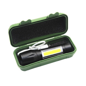 Super Bright Zoomable Mini USB Torch Handheld LED Pocket Flash Light with COB Side Searchlight Aluminum Body Rechargeable