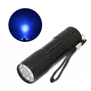 Mini Pocket 9 LED Aluminum Alloy 395nm UV Light Torch LED Flashlight for Money Pet Urine Detection Battery Powered DC Source