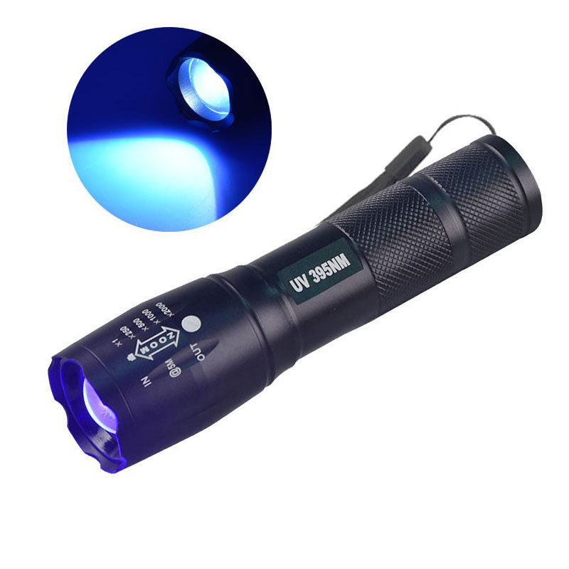 Best Powerful Rechargeable 365nm 395nm UV LED Purple Light Flashlight Black Head Torch Light for Fishing