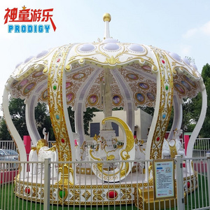 Amusement park equipment 24 seats fiberglass electric merry go round kids carousel horses