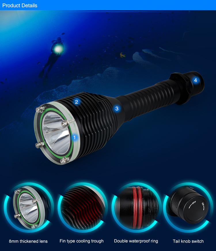 LEDUN - Led El Feneri 10W Led Camping Flashlight Lighting Underwater Flashlight Rechargeable Diving Scubadiving Flashlight