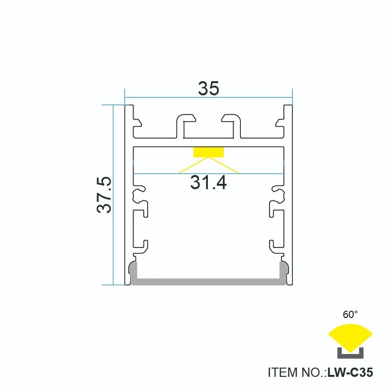 2021 Popular 35mm Wide Bendable LED Aluminium Profile for Suspension or Surface LED Lighting and Decoration