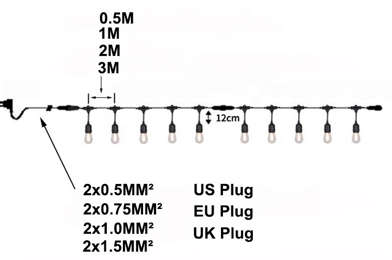 PVC Flat wire led string lights outdoor IP65 E27 LED belt light for outdoor decoration LED string lighting