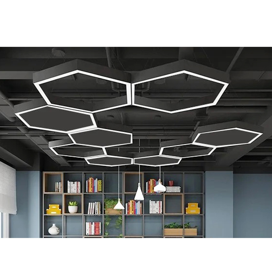 Hexagon LED Indoor Decor Pendant Light Gym Shop Lighting for Living Dining Room Office Study & Bar Hanging Lamp