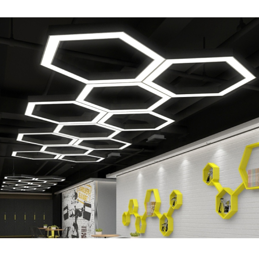 Hexagon LED Indoor Decor Pendant Light Gym Shop Lighting for Living Dining Room Office Study & Bar Hanging Lamp