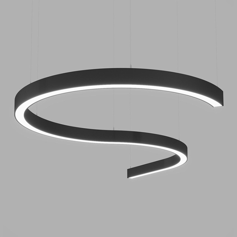 Modern Office Lighting Fixture S Line Curved Profile Linear LED Luminaire Suspended Hanging LED Ceiling Lighting