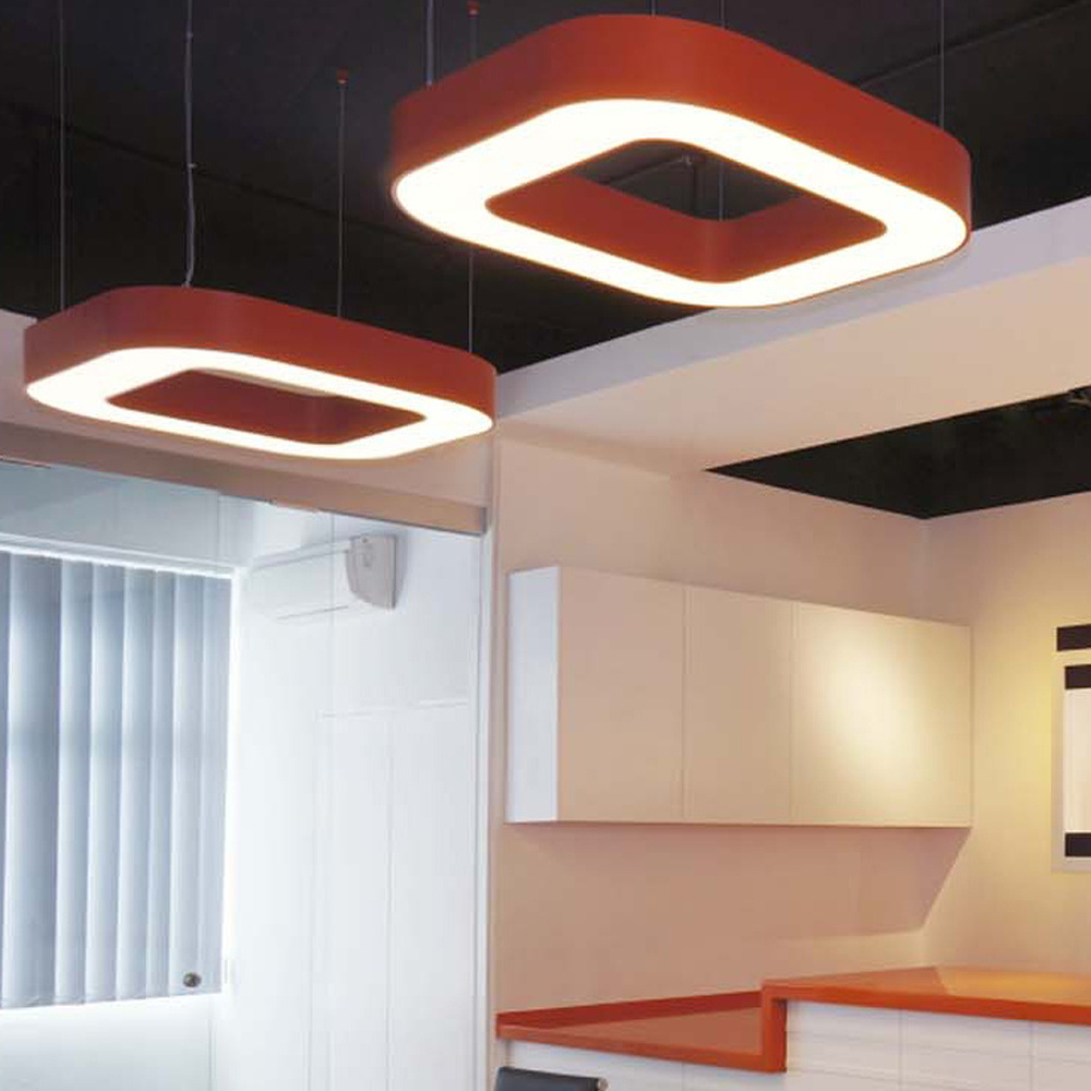 China manufacturer rounded corner square design led pendant lighting fixture for projects with different shell colors