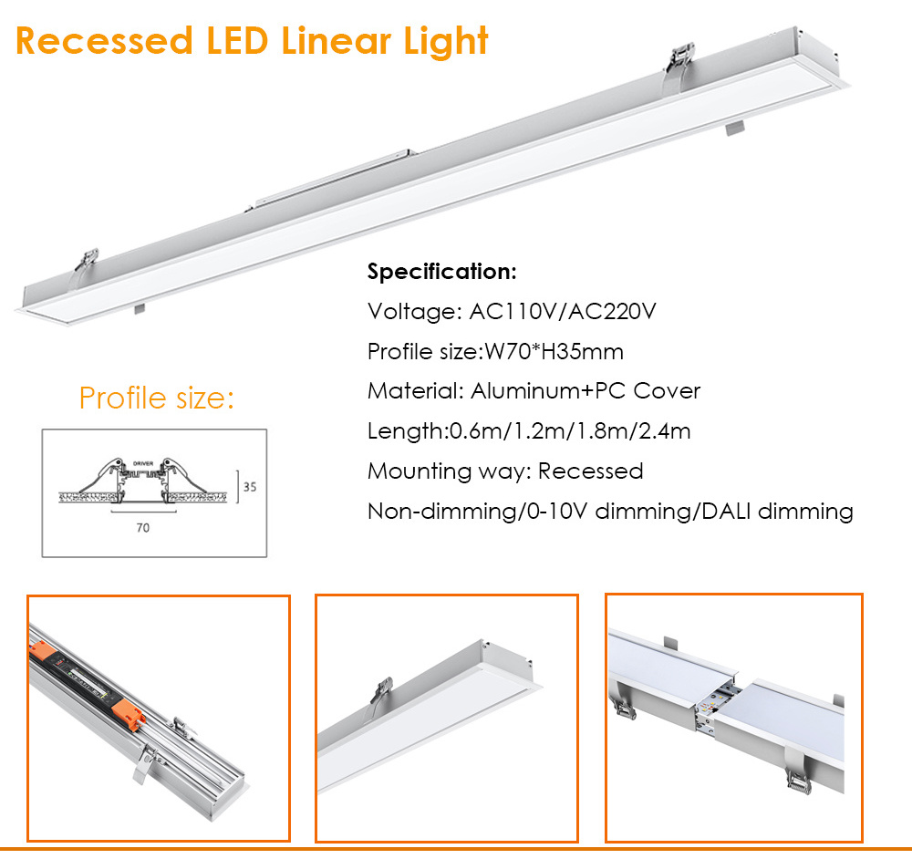 0-10v dimming/triac dimmingr/DALI dimmingr recessed led pendant linear light for projects