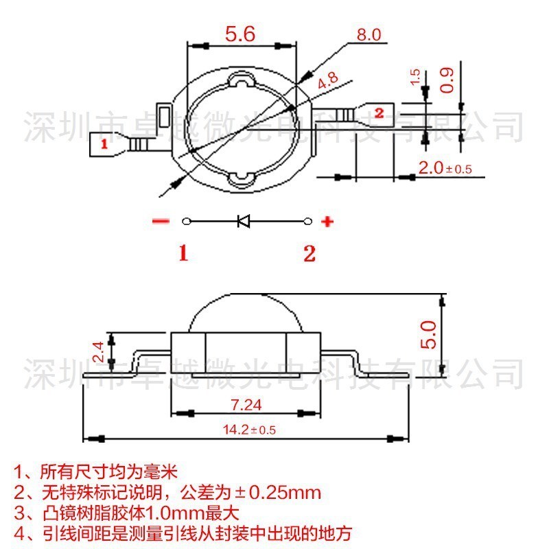 LED manufacturers imitation lumen high-power led lamp bead 1W blue high-power LED SAN 'an 30mi