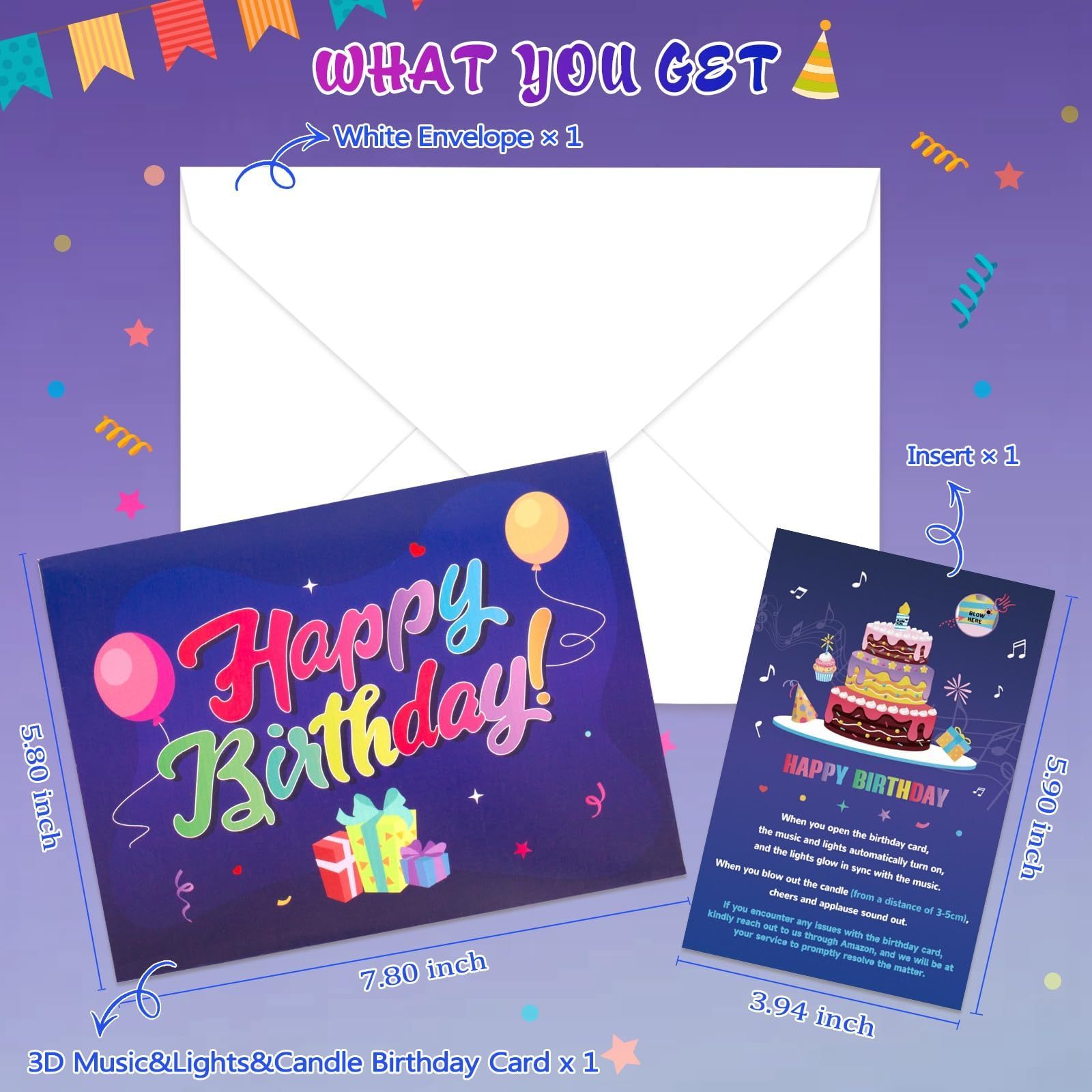 Blow Out  Light Candle and Play Happy Birthday Music Pop Up Card, Birthday Gifts 3d Greeting Cards