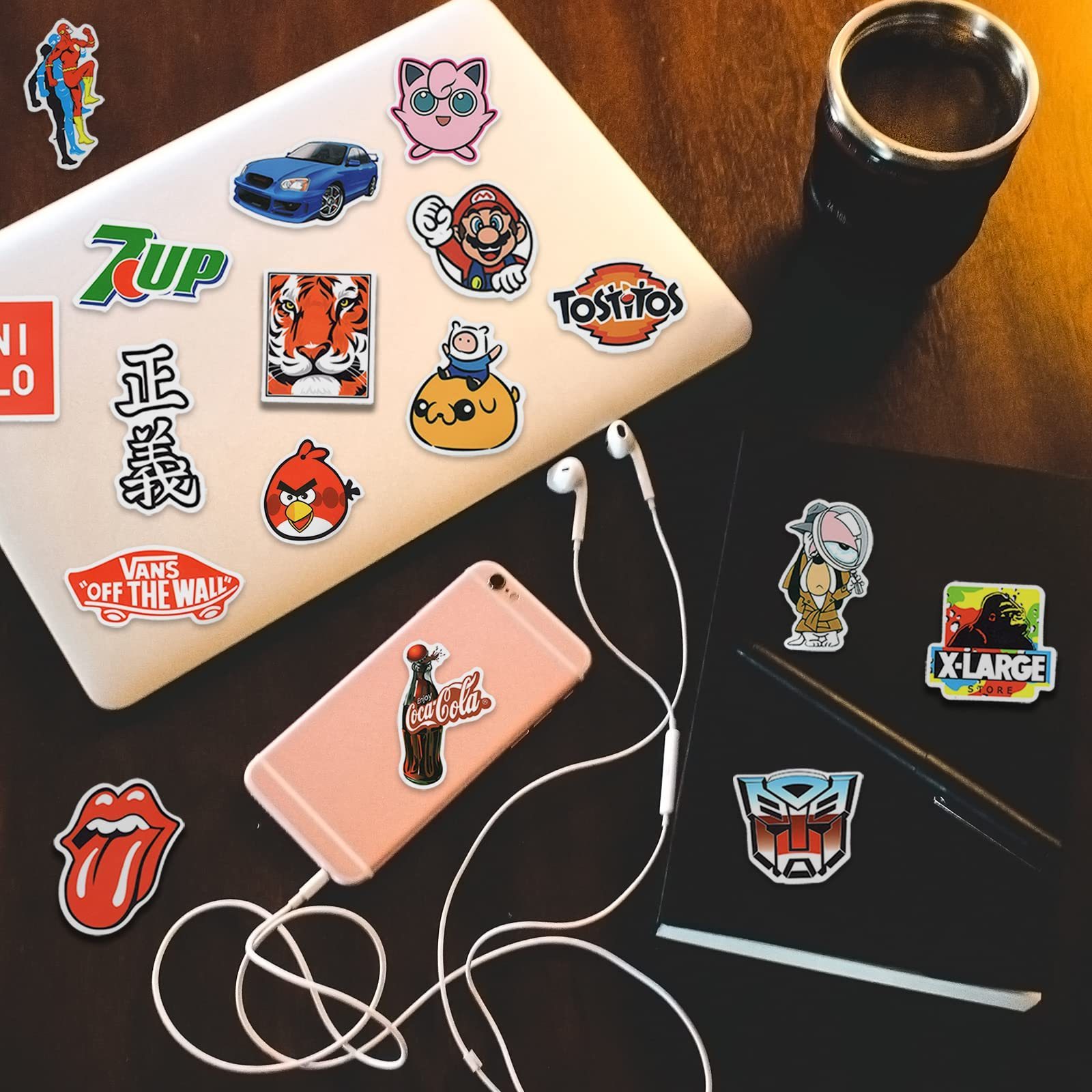 Cool 100pcs Skateboard Stickers Water-Resistant Vinyl PET Material for Water Bottles Laptops Guitars Pets Teens and Adults