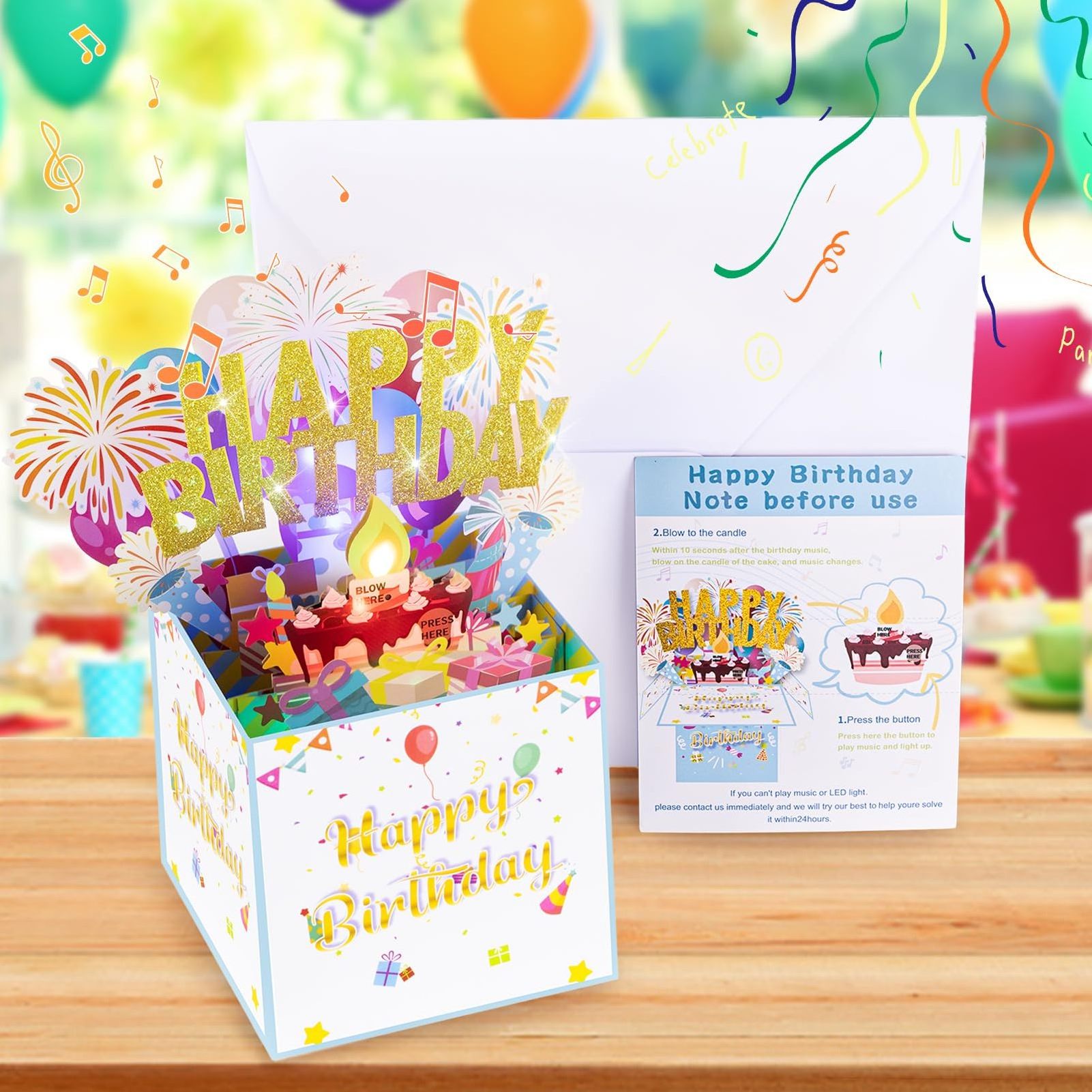 Large Pop Up Birthday Cards With Blowable Lights and Music,Funny Happy Birthday Cards 3D Greeting Cards