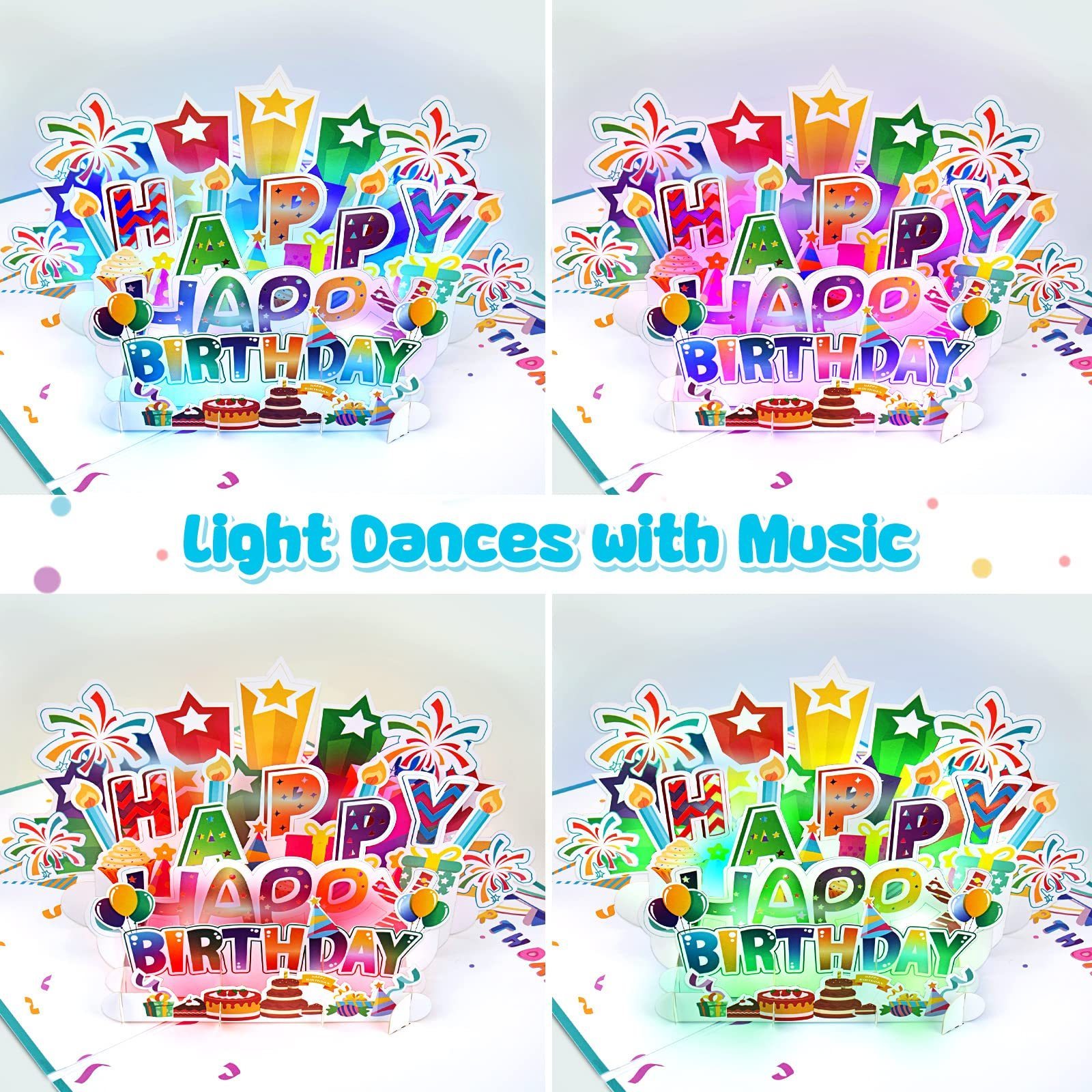 Large Birthday Card 3D Pop up Light and Music Happy Musical Birthday Gift Greeting Card for Men Women Kids