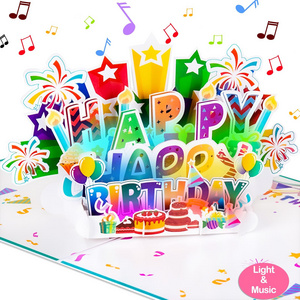 Large Birthday Card 3D Pop up Light and Music Happy Musical Birthday Gift Greeting Card for Men Women Kids