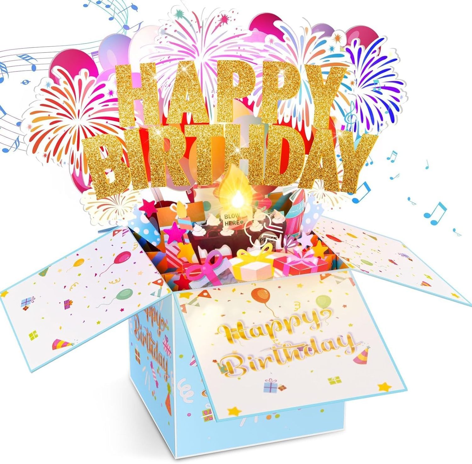 Large Pop Up Birthday Cards With Blowable Lights and Music,Funny Happy Birthday Cards 3D Greeting Cards