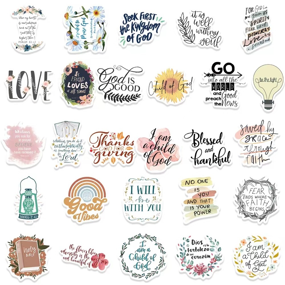 100PCS Jesus Christian Stickers, Bible Verse Faith Stickers, Cross Wisdom Words Decals Stickers for Water Bottles Religious Chri