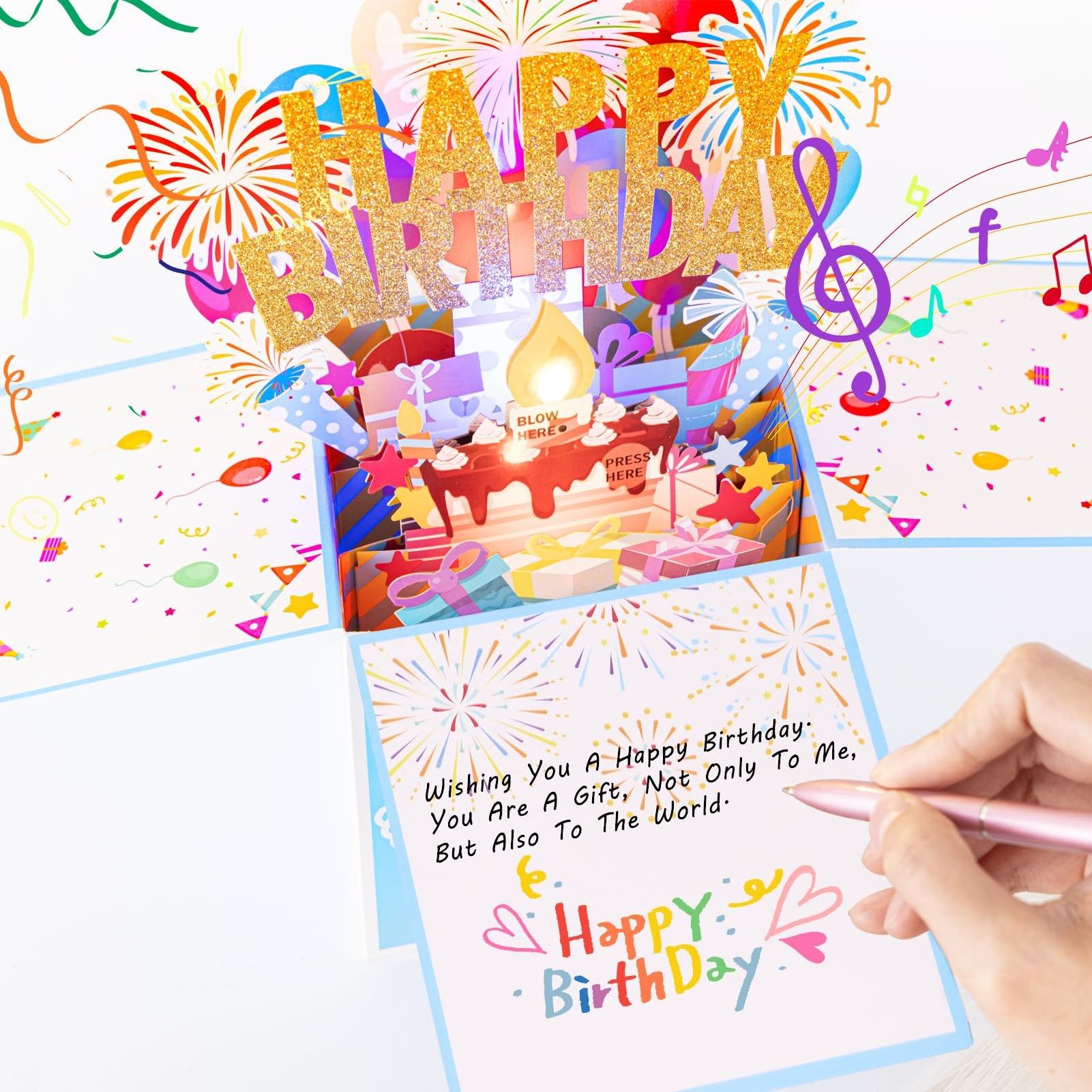 Large Pop Up Birthday Cards With Blowable Lights and Music,Funny Happy Birthday Cards 3D Greeting Cards