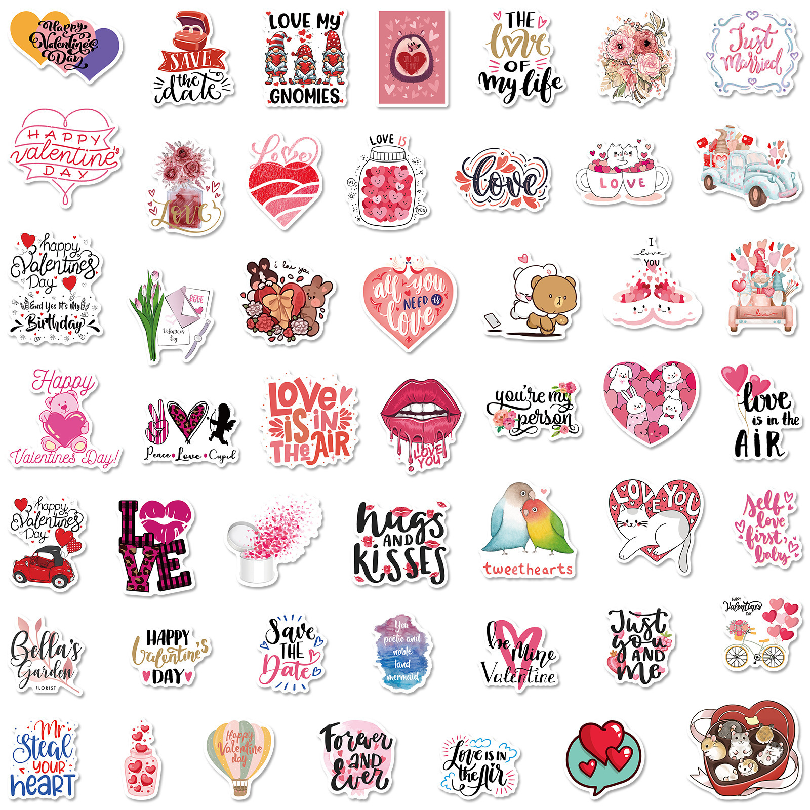 50PCS Creative Valentines Day Stickers Cute Love Stickers Romantic Confession Suitcase Laptop Scooter Removable Stickers