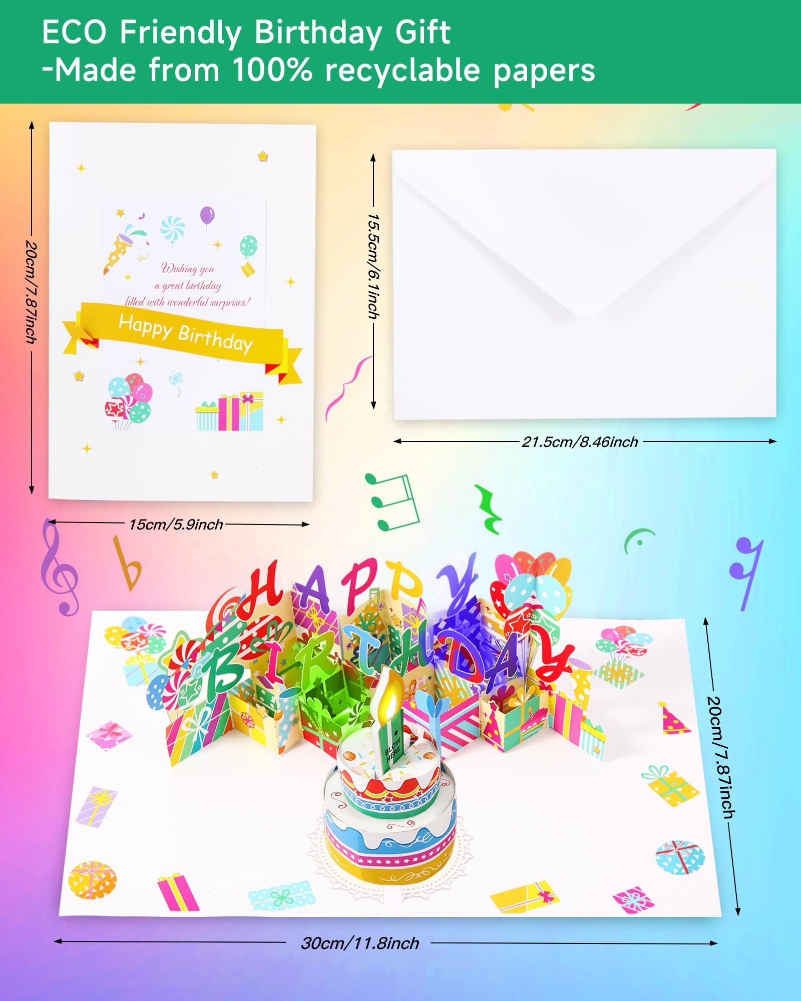 Birthday Cards, 3D Pop Up Birthday Card with Happy Birthday Song and Lights Unique Gifts