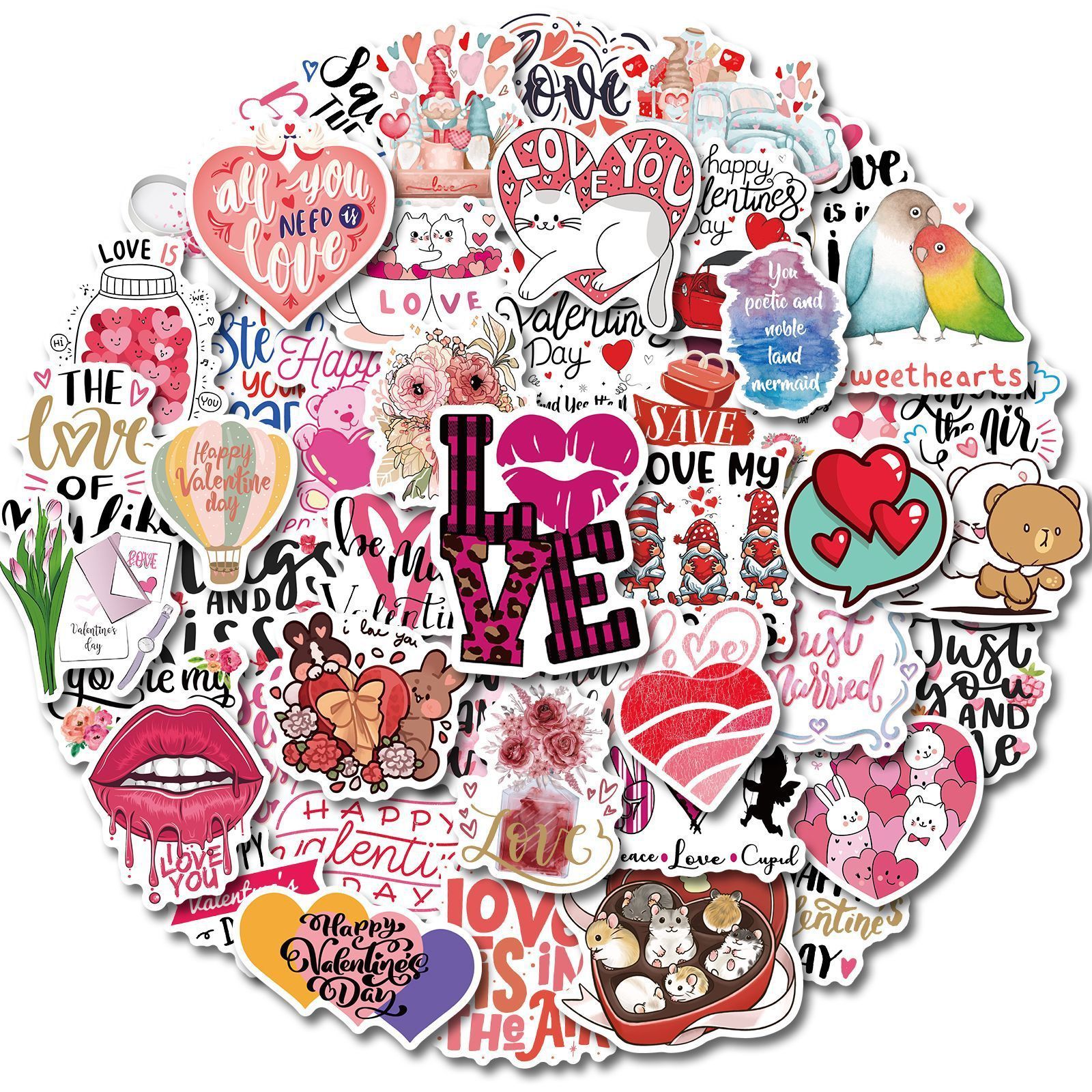 50PCS Creative Valentines Day Stickers Cute Love Stickers Romantic Confession Suitcase Laptop Scooter Removable Stickers