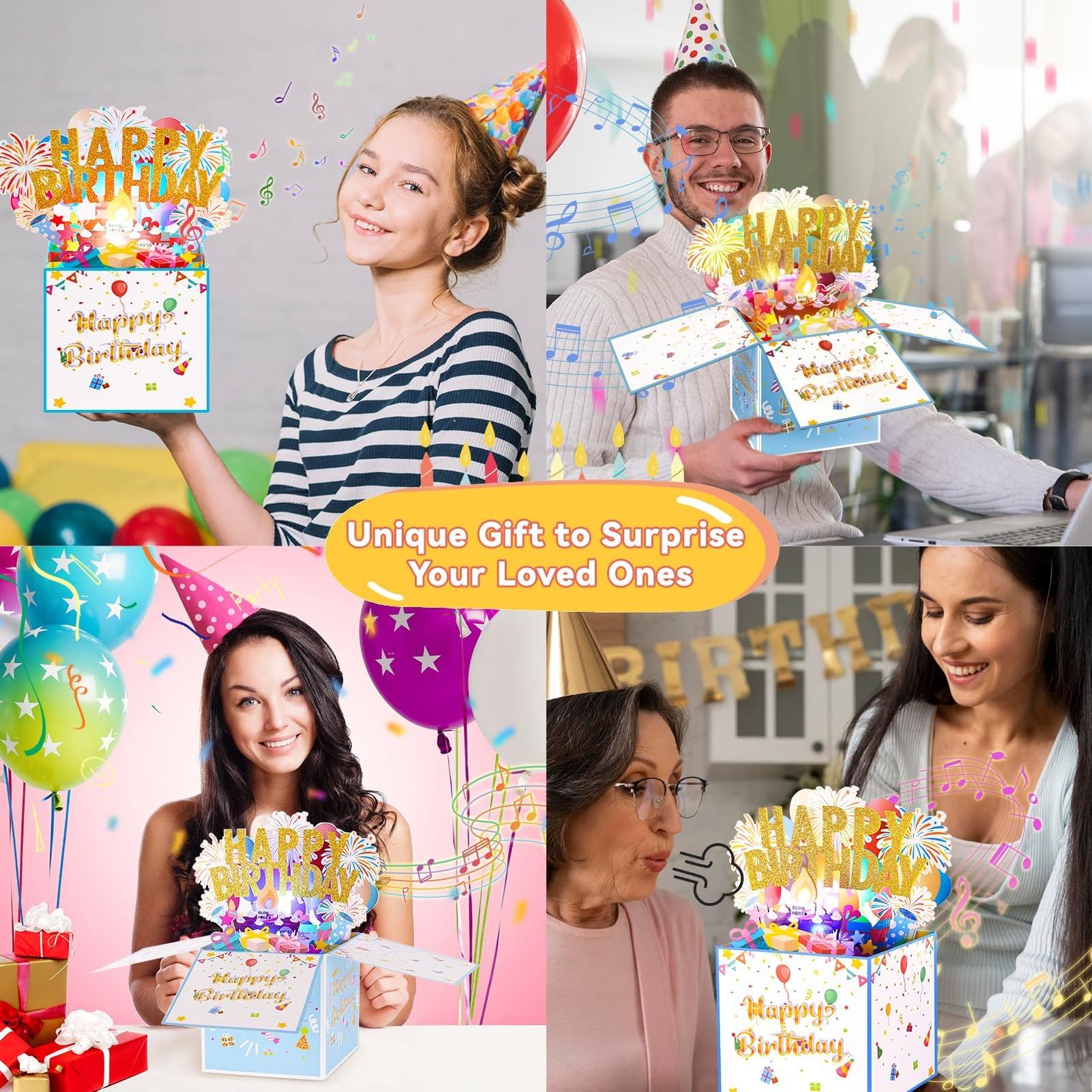 Large Pop Up Birthday Cards With Blowable Lights and Music,Funny Happy Birthday Cards 3D Greeting Cards