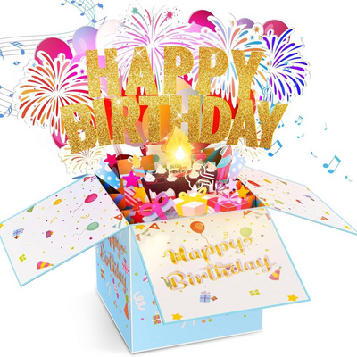 Large Pop Up Birthday Cards With Blowable Lights and Music,Funny Happy Birthday Cards 3D Greeting Cards