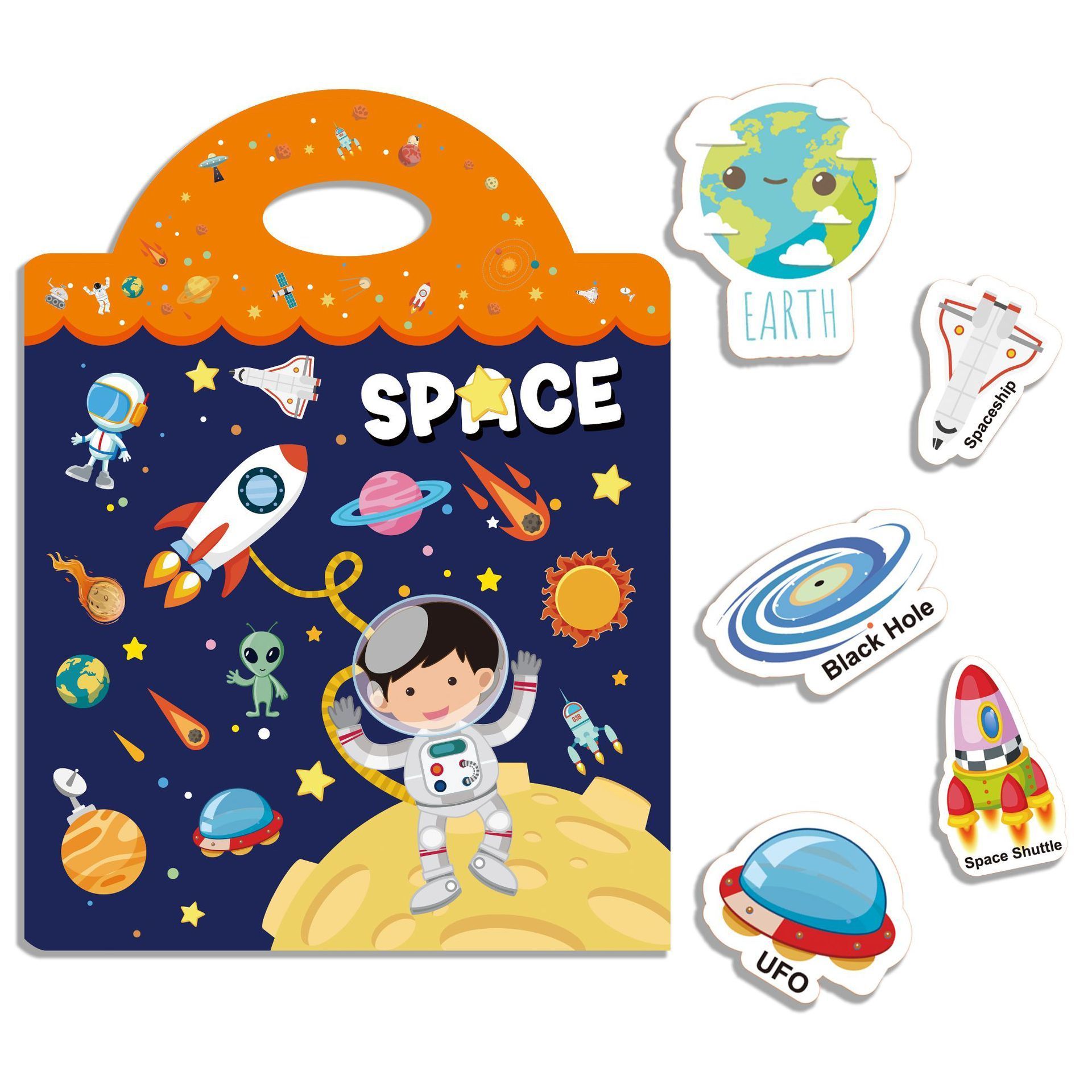 Reusable Sticker Book - 4 Sets Sticker Pads - Animals, Dinosaurs, Space, Vehicles, Removable Stickers for Kids Fashion Activity