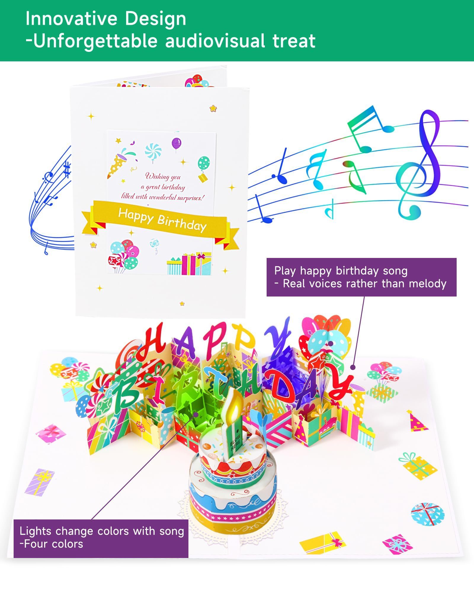 Birthday Cards, 3D Pop Up Birthday Card with Happy Birthday Song and Lights Unique Gifts