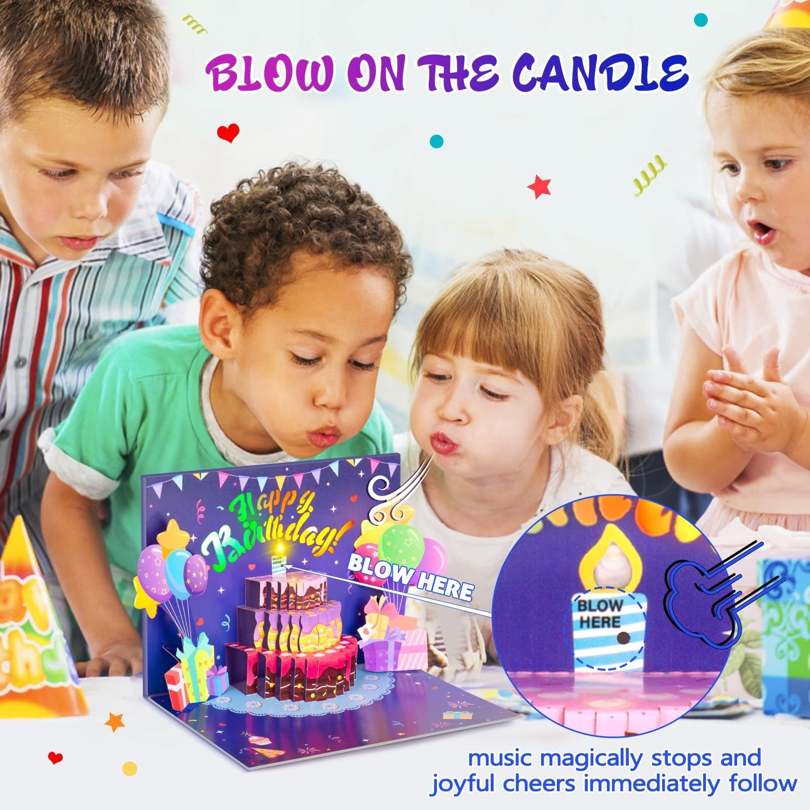 Blow Out  Light Candle and Play Happy Birthday Music Pop Up Card, Birthday Gifts 3d Greeting Cards