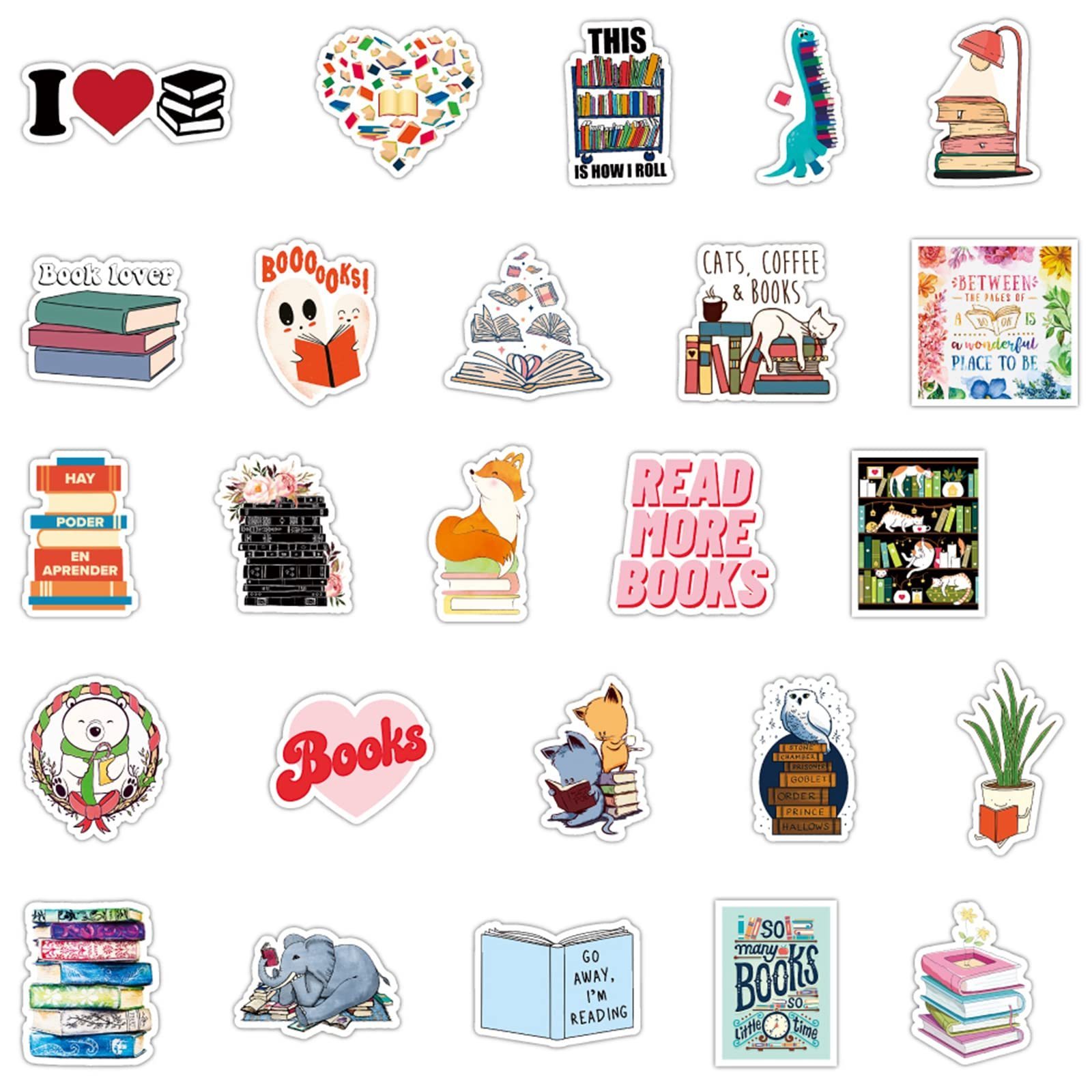 100pcs Book Reading Stickers,Bookish for Water Bottles Library Stickers for Reading Lovers,Vinyl Waterproof Deca