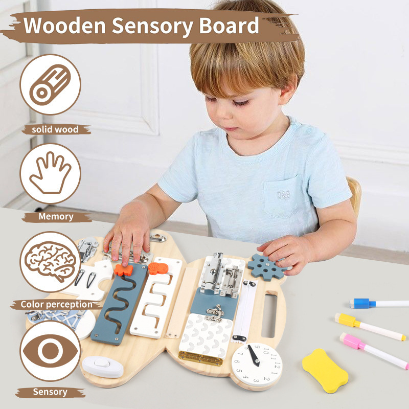 Child Wooden Bear Busy Board Montessori Sensory Activity Board for Toddlers Children's Educational montesorri educational toys