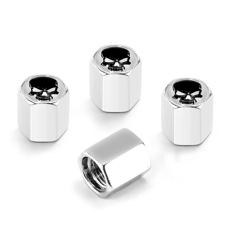 4pcs Skull Pattern Tire Valve Caps Decor Car Motorcycle Bike Aluminum Alloy Dustproof Cover Wheel Tyre Stem Valve Cap