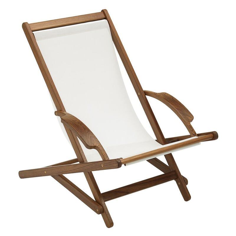 New arrival curved armrest design white cotton canvas wooden beach lounge sling chairs leisure portable for outdoor patio pool