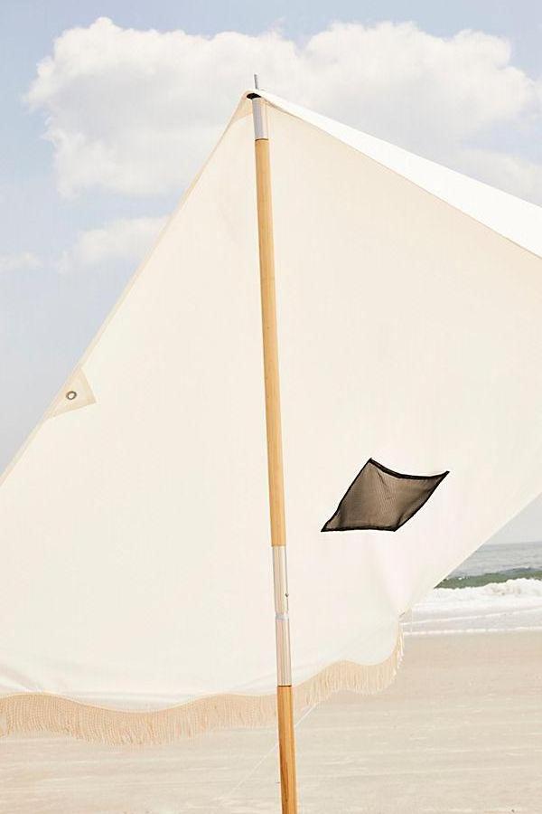 Fashionable Outdoor Beach Camping Sun Shade Shelter Wooden Pole Cotton Canvas tassels Beach Canopy Shelter Umbrella