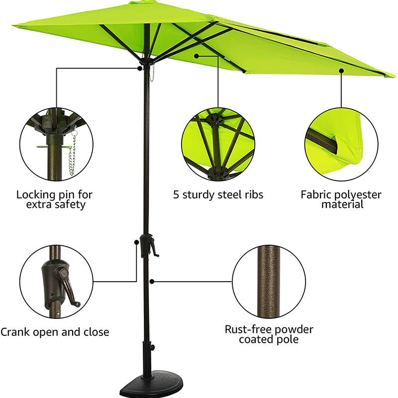 No Tilt Half Round Patio Umbrella 7.5feet Outdoor All-Weather Crank Sun Umbrella  with 5 Ribs Balcony Parasol Umbrella