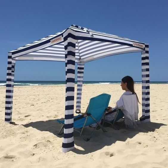 Wholesale square beach umbrella 4 legs corner custom print sun shelter cabana with SPF50 uv protection