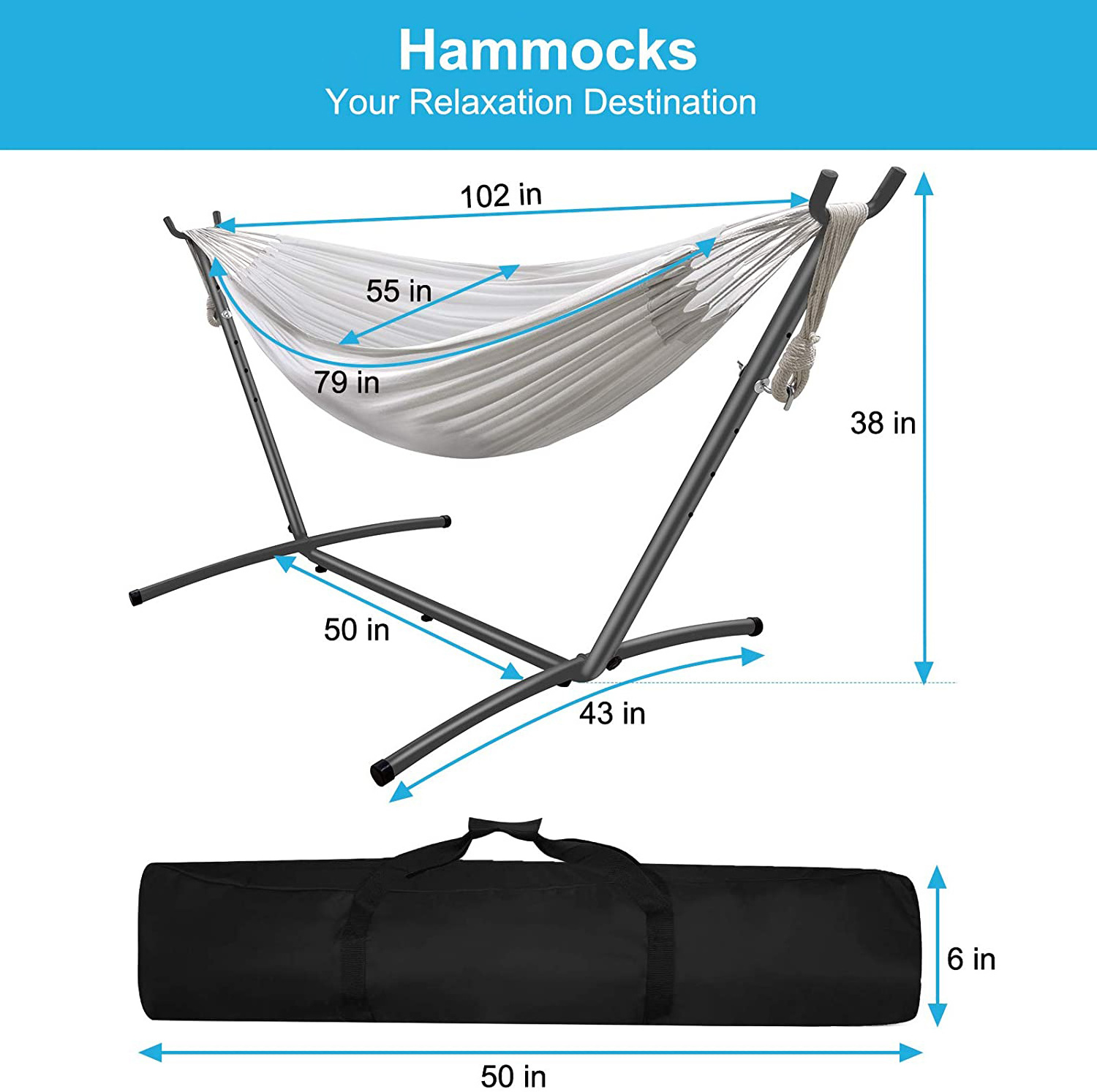 Fast Delivery Portable Large Hammock Double Camping Hammock Outdoor Cotton Swing Chair Hammock Hanging Bed With Iron Stand