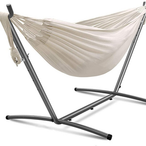 Fast Delivery Portable Large Hammock Double Camping Hammock Outdoor Cotton Swing Chair Hammock Hanging Bed With Iron Stand