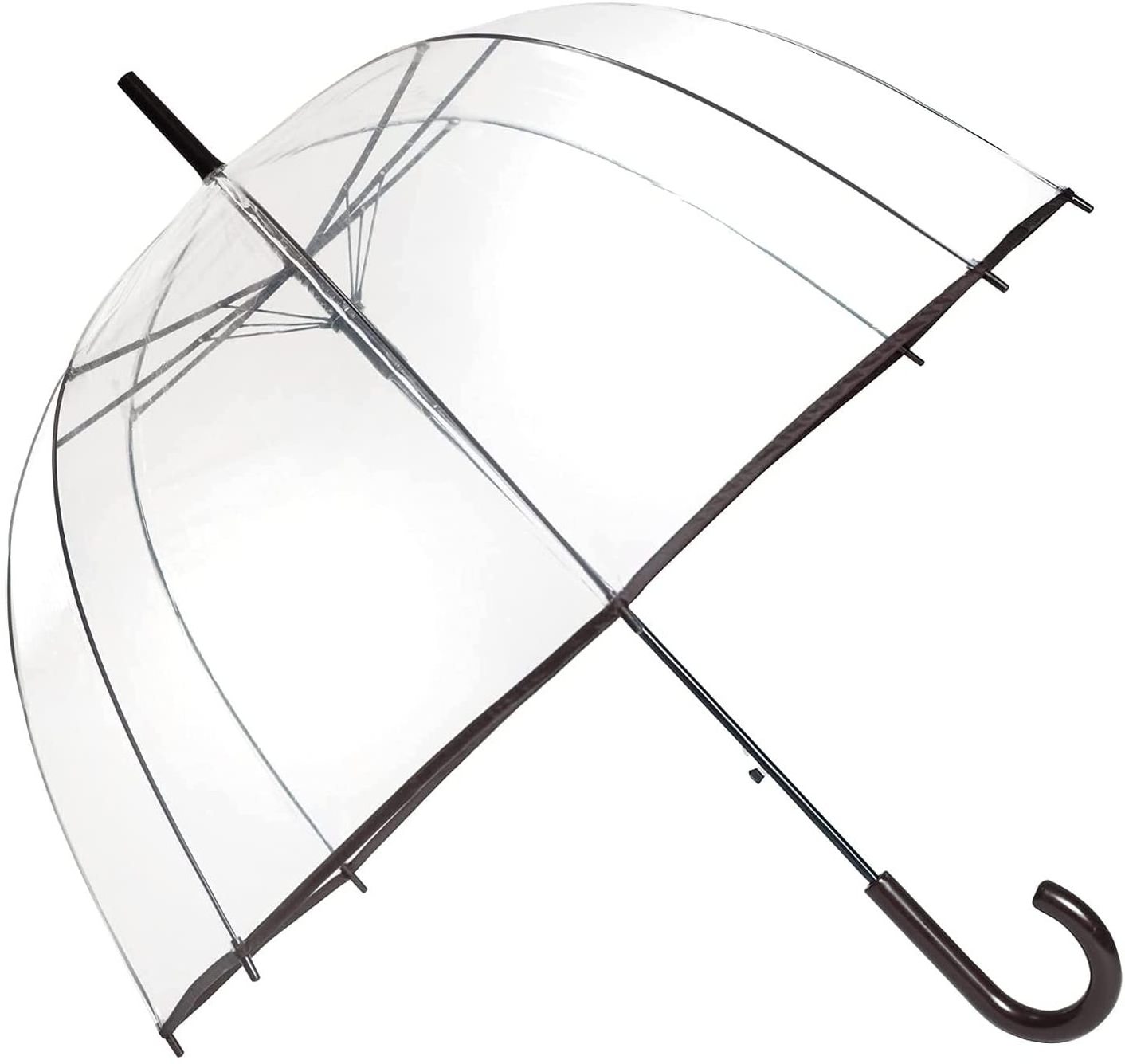 RTS black color fully clear dome umbrella cheap plastic logo printing low MOQ custom transparent adult rain umbrellas