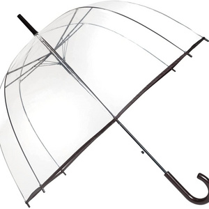 RTS black color fully clear dome umbrella cheap plastic logo printing low MOQ custom transparent adult rain umbrellas