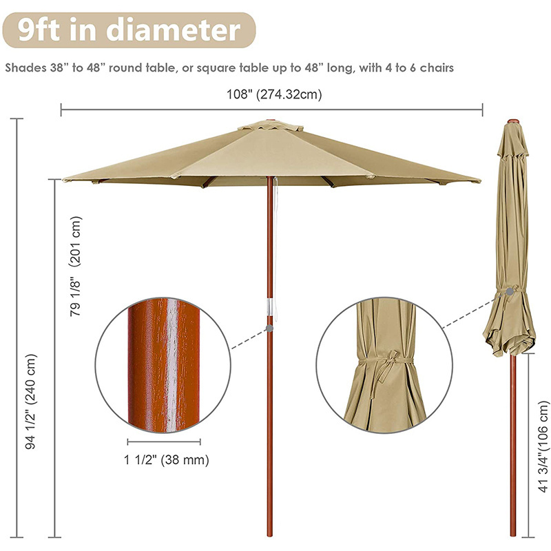 Outdoor umbrellas big size garden market place wood patio umbrella waterproof 9ft UV heavy duty parasol