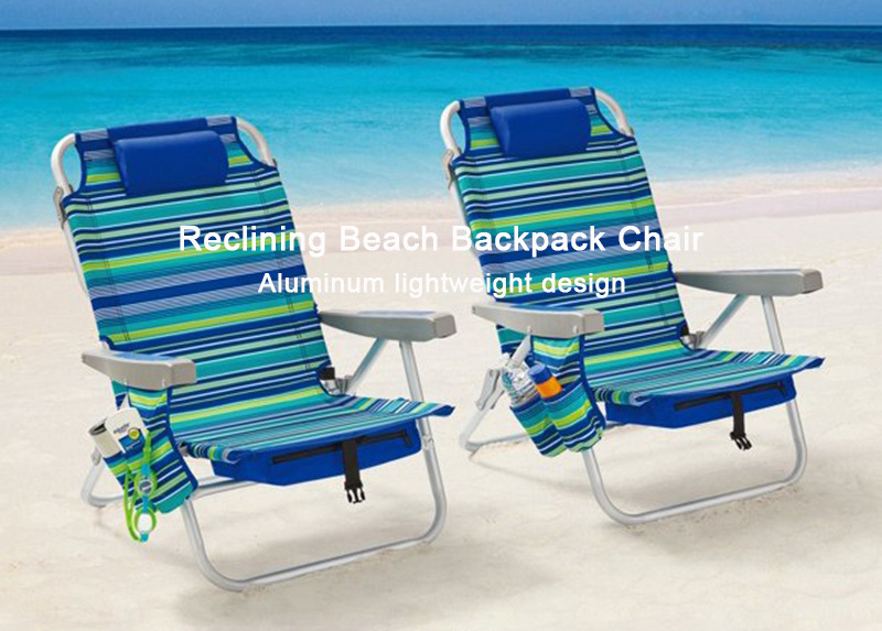 Aluminum Heavy Duty Folding Backpack Beach Chair 4 Reclining Positions Adjustable Oxford Waterproof Fishing Chair With Cooler