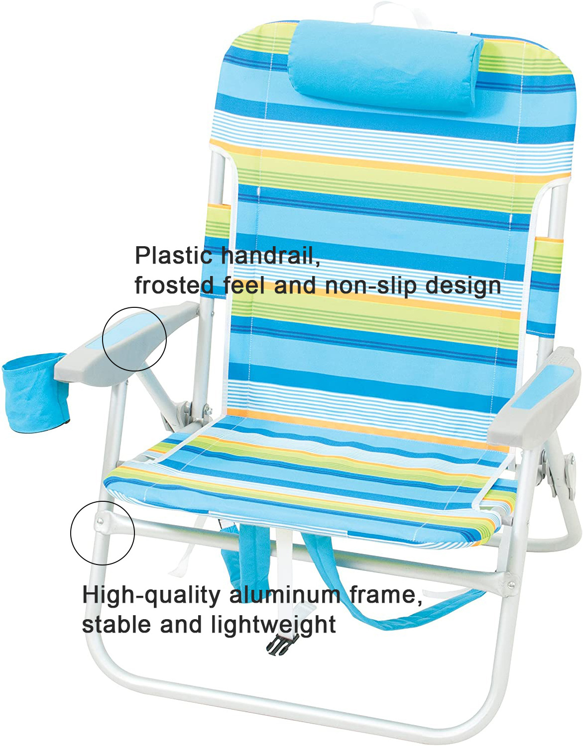 Aluminum Heavy Duty Folding Backpack Beach Chair 4 Reclining Positions Adjustable Oxford Waterproof Fishing Chair With Cooler