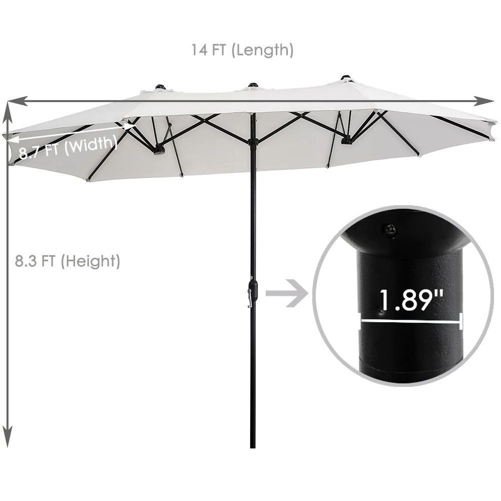 15 Ft Double Sided Rectangular Umbrella Replacement Canopy Market Table Top Outdoor Balcony Patio Umbrella